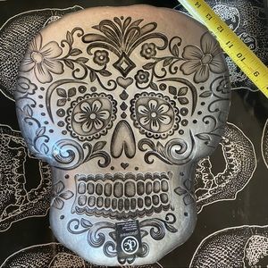 Grey day of the dead glass skull head tray